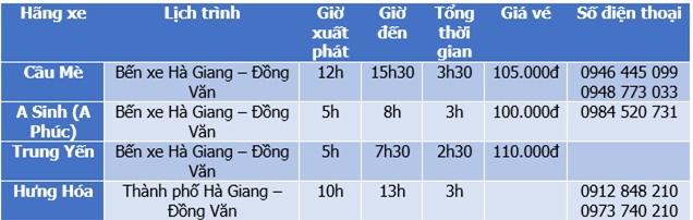 Bảng giá xe khách Hà Giang Đồng Văn