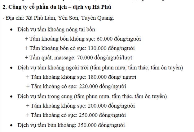 Dịch vụ suối khoáng Hà Phú