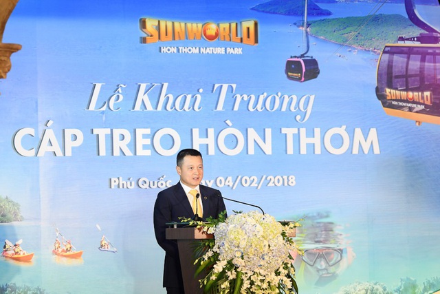  Ông Đặng Minh Trường - Phó chủ tịch, Tổng giám đốc Tập đoàn Sun Group phát biểu trong Lễ Khai trương Cáp treo Hòn Thơm sáng 4/2/2018 