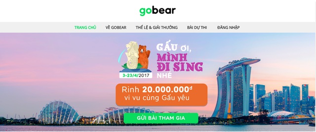 Cuộc thi “Gấu ơi, mình đi Sing nhé! sẽ kéo dài đến hết ngày 23/4/2017 với giải đặc biệt là chuyến du lịch Singapore cho 2 người trị giá 20 triệu đồng